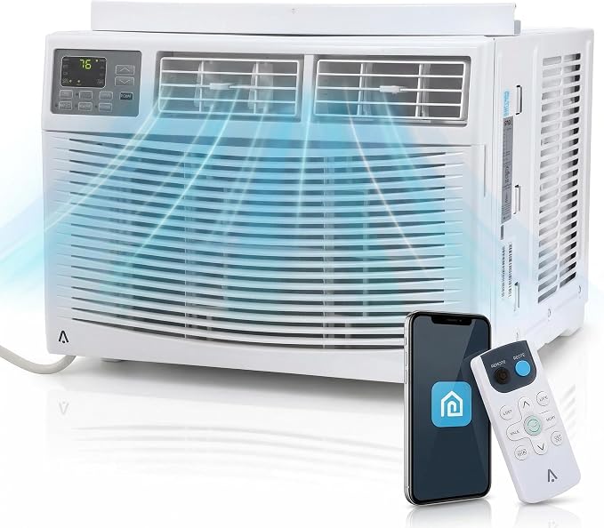 12000 BTU Window Air Conditioner, WiFi App Control and Remote, Cools Up to 550 Sq Ft, 3-in-1 Cool/Fan/Dehumidifier, Quiet 54