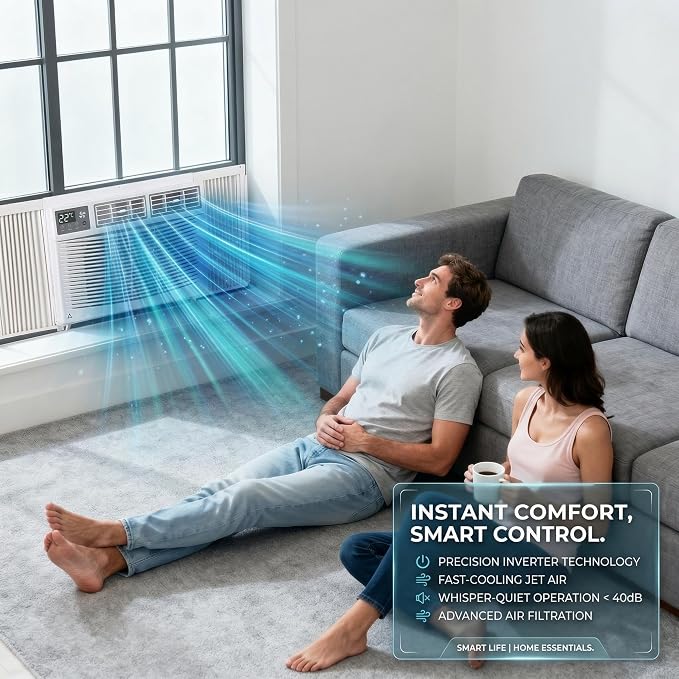 12000 BTU Window Air Conditioner, WiFi App Control and Remote, Cools Up to 550 Sq Ft, 3-in-1 Cool/Fan/Dehumidifier, Quiet 54