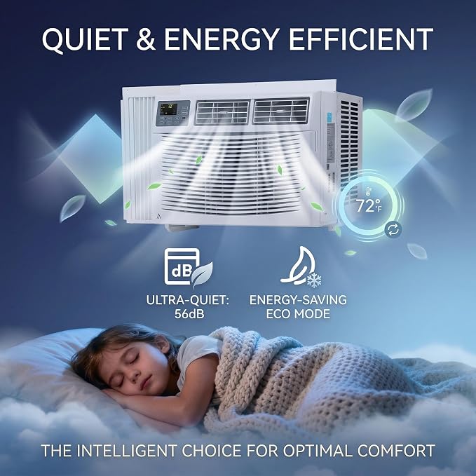 12000 BTU Window Air Conditioner, WiFi App Control and Remote, Cools Up to 550 Sq Ft, 3-in-1 Cool/Fan/Dehumidifier, Quiet 54