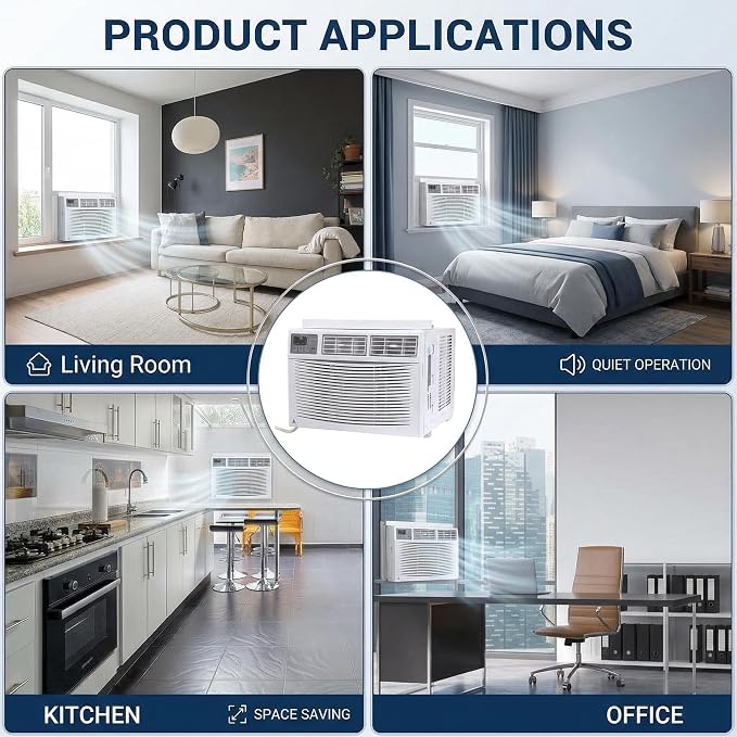 12000 BTU Window Air Conditioner, WiFi App Control and Remote, Cools Up to 550 Sq Ft, 3-in-1 Cool/Fan/Dehumidifier, Quiet 54