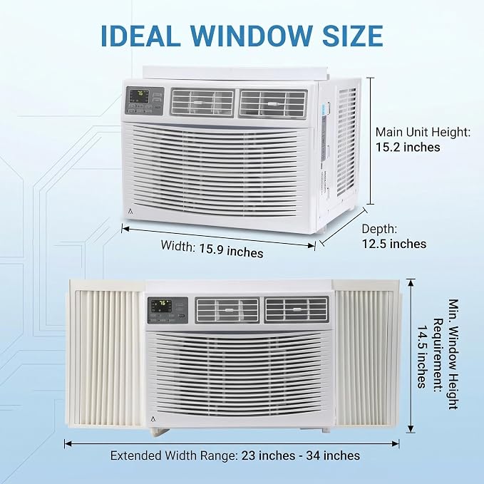 12000 BTU Window Air Conditioner, WiFi App Control and Remote, Cools Up to 550 Sq Ft, 3-in-1 Cool/Fan/Dehumidifier, Quiet 54