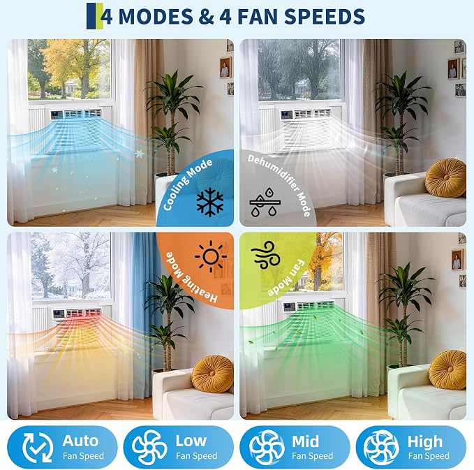 12000 BTU Window Air Conditioner with Heat, 4-in-1 Window AC Unit with Cooler, Heater, Dehumidifier & Fan Function, Small Air