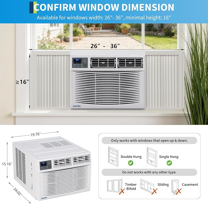 12000 BTU Window Air Conditioner with Heat, 4-in-1 Window AC Unit with Cooler, Heater, Dehumidifier & Fan Function, Small Air