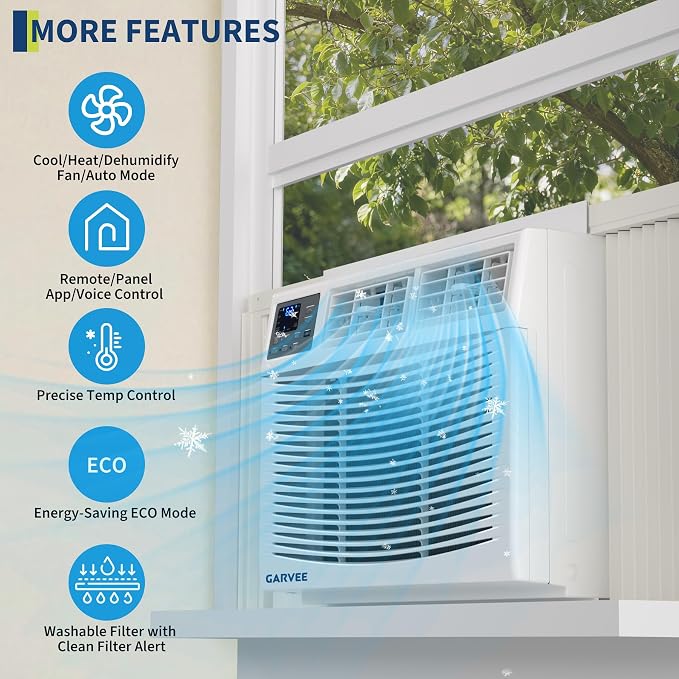 12000 BTU Window Air Conditioner with Heat, 4-in-1 Window AC Unit with Cooler, Heater, Dehumidifier & Fan Function, Small Air