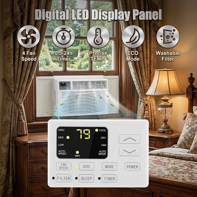 12000 BTU Window Air Conditioner with WiFi Smart Control, Cools up to 550 Sq Ft, 10.9 CEER Energy Efficient AC Unit with