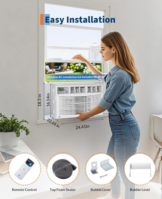 12000 BTU Window Air Conditioner with WiFi, Window AC Unit Cools Up to 550 Sq. Ft., Energy Saving with Remote & App Control &