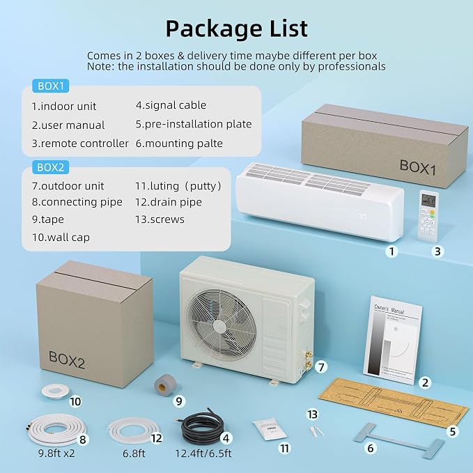 12000BTU Mini Split AC/Heating System, 19 SEER2 Energy Efficient Mini Split Air Conditioner with Heat Pump, 110V Cools Up to