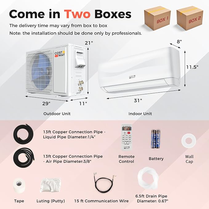 12000BTU Mini Split Air Conditioner& Heater, 17 SEER2 208-230V Wall-Mounted Ductless AC Unit Cools Rooms up to 750 Sq. Ft