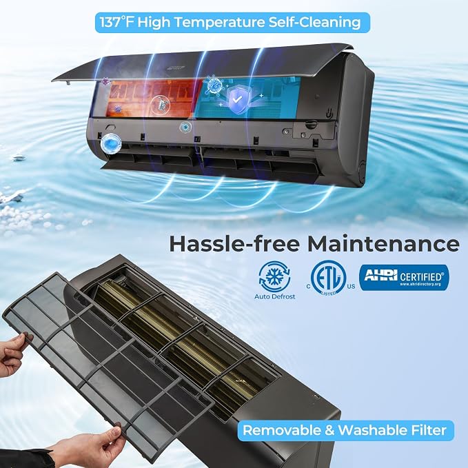 12000BTU Mini Split Air Conditioner& Heater, 22 SEER2 115V Inverter Heater Pump System Cools Up to 750 Sq. Ft, Compatible