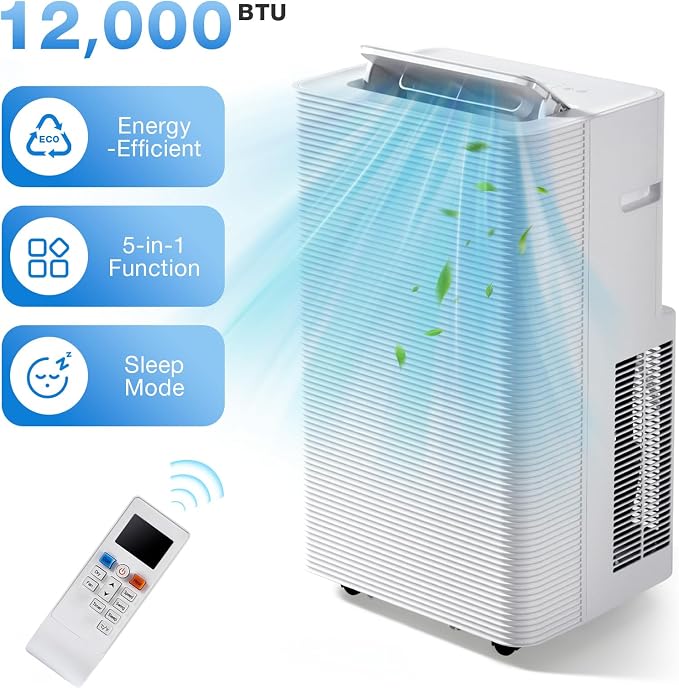 12000BTU Portable Air Conditioner with Heater, 4-in-1 Portable AC Unit with Cooling & Heating, Fan & Dehumidifier up to 520
