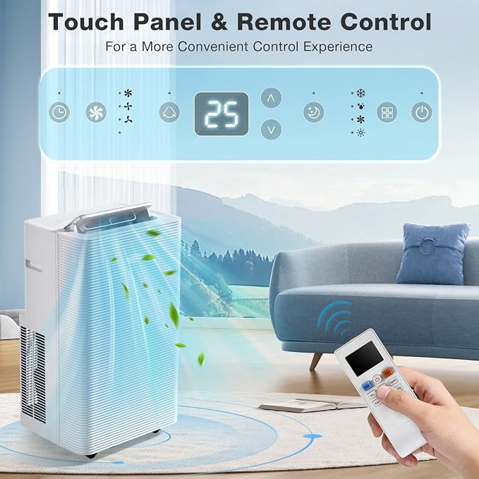 12000BTU Portable Air Conditioner with Heater, 4-in-1 Portable AC Unit with Cooling & Heating, Fan & Dehumidifier up to 520