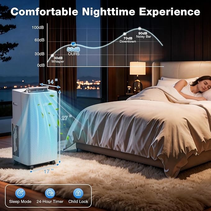12000BTU Portable Air Conditioner with Heater, 4-in-1 Portable AC Unit with Cooling & Heating, Fan & Dehumidifier up to 520