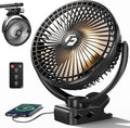 12000mAh 8 Inch Portable Clip On Fan Rechargeable, Battery Operated Desk Fan, Camping Fans with lights and Remote, USB Fans
