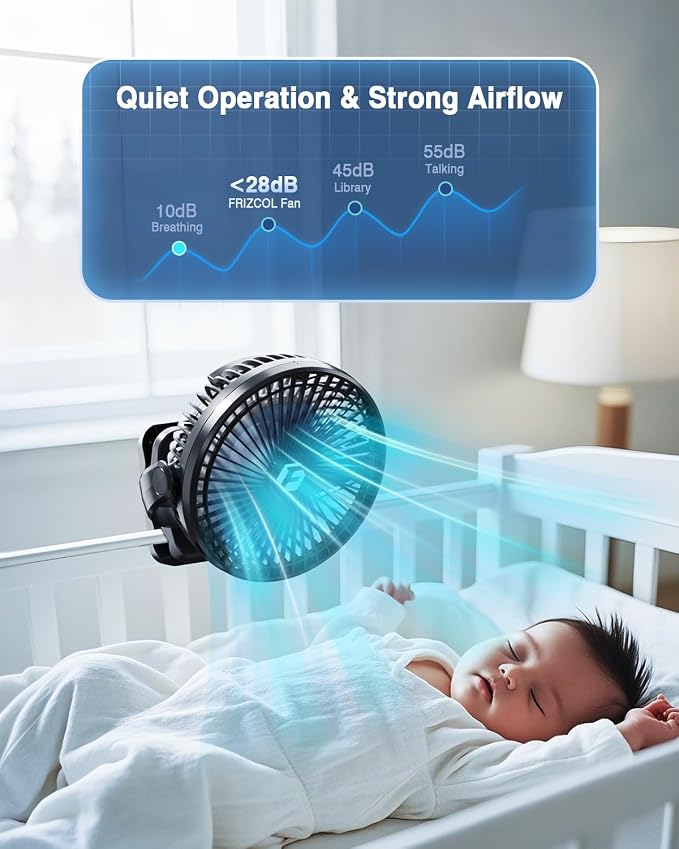 12000mAh 8 Inch Portable Clip On Fan Rechargeable, Battery Operated Desk Fan, Camping Fans with lights and Remote, USB Fans