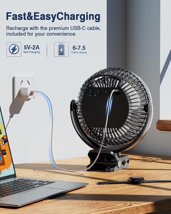 12000mAh 8 Inch Portable Clip On Fan Rechargeable, Battery Operated Desk Fan, Camping Fans with lights and Remote, USB Fans