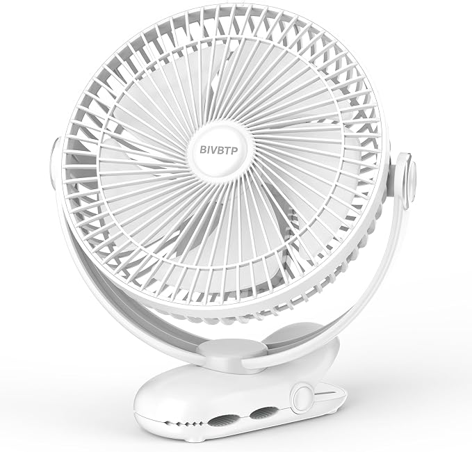 12000mAh Clip on Fan 30H Longest Runtime, 8in Portable Fan Rechargeable, Ultra Quiet with Heavy-Duty Clamp, USB Desk Fans for