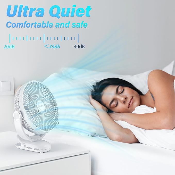 12000mAh Clip on Fan 30H Longest Runtime, 8in Portable Fan Rechargeable, Ultra Quiet with Heavy-Duty Clamp, USB Desk Fans for