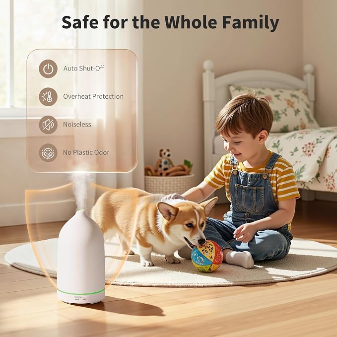 120ML Essential Oil Diffuser Ceramic Aromatherapy Diffuser with 7-Color LED Lights, Auto Shut-Off, 2 Mist Modes, alternate