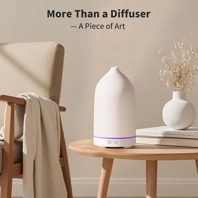 120ML Essential Oil Diffuser Ceramic Aromatherapy Diffuser with 7-Color LED Lights, Auto Shut-Off, 2 Mist Modes, alternate