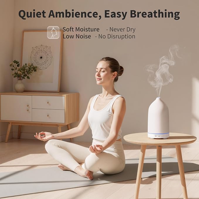 120ML Essential Oil Diffuser Ceramic Aromatherapy Diffuser with 7-Color LED Lights, Auto Shut-Off, 2 Mist Modes, alternate