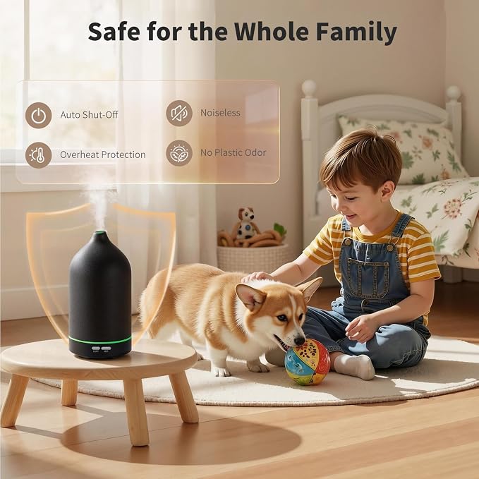 120ML Essential Oil Diffuser, Ultrasonic Aromatherapy Diffuser with Sleek Black Ceramic Design, 7-Color LED Lights, alternate