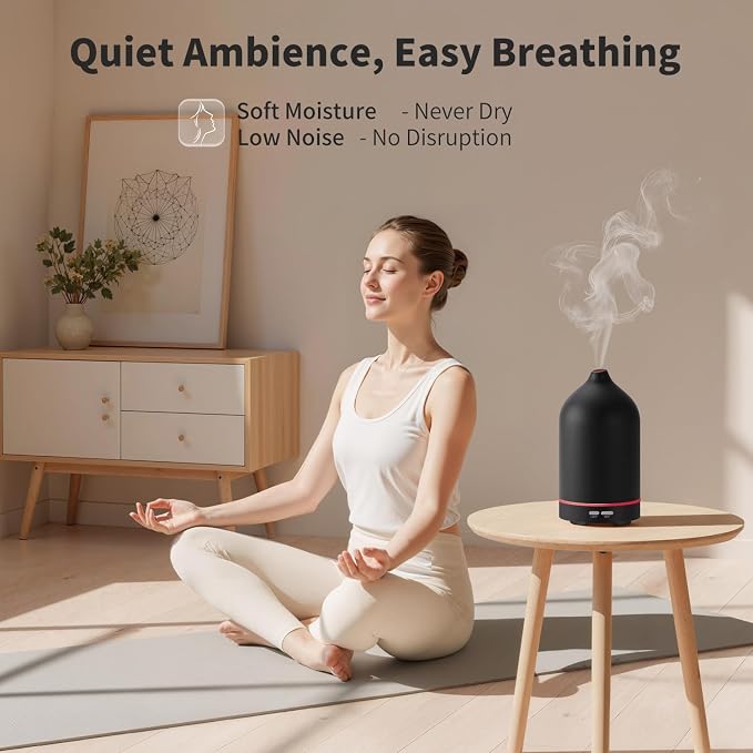 120ML Essential Oil Diffuser, Ultrasonic Aromatherapy Diffuser with Sleek Black Ceramic Design, 7-Color LED Lights, alternate