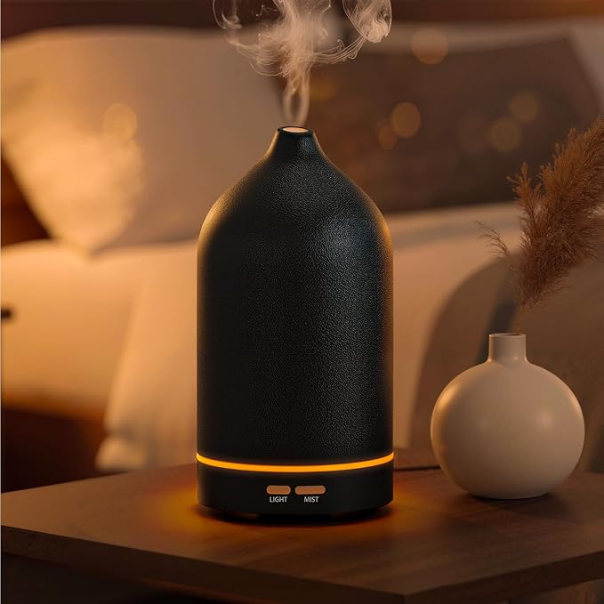 120ML Essential Oil Diffuser, Ultrasonic Aromatherapy Diffuser with Sleek Black Ceramic Design, 7-Color LED Lights, alternate