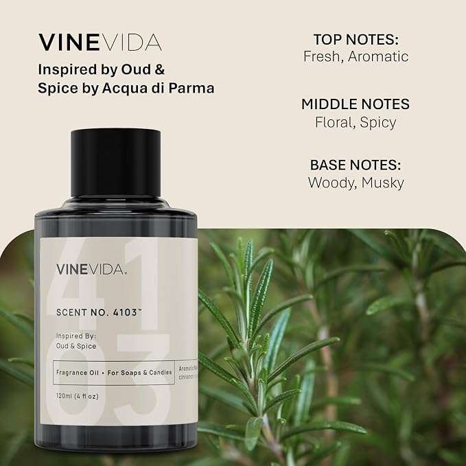 [120mL] Oud & Spice Fragrance Oil for Candle Making - Natural Candle Oil Scents - Soap Making Essential Oil - Made in USA