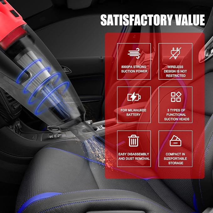 120W Cordless Vacuum Cleaner Compatible with 18V Battery (No Battery), Handheld Vacuum for Home, Boat, Workshop