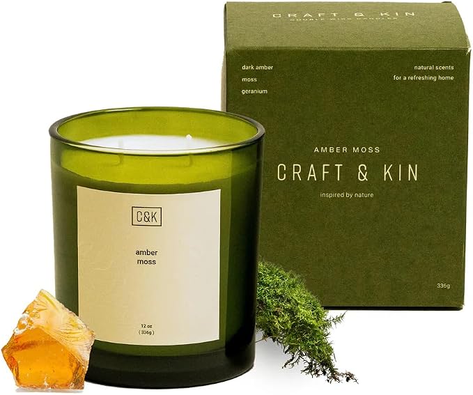 12oz Amber Moss Candle for Home | Green Winter Scented Candles for Men | Made with Natural Soy | Holiday Candles, product