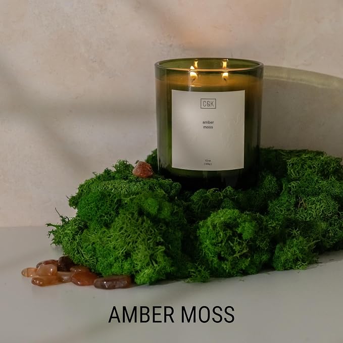 12oz Amber Moss Candle for Home | Green Winter Scented Candles for Men | Made with Natural Soy | Holiday Candles, alternate