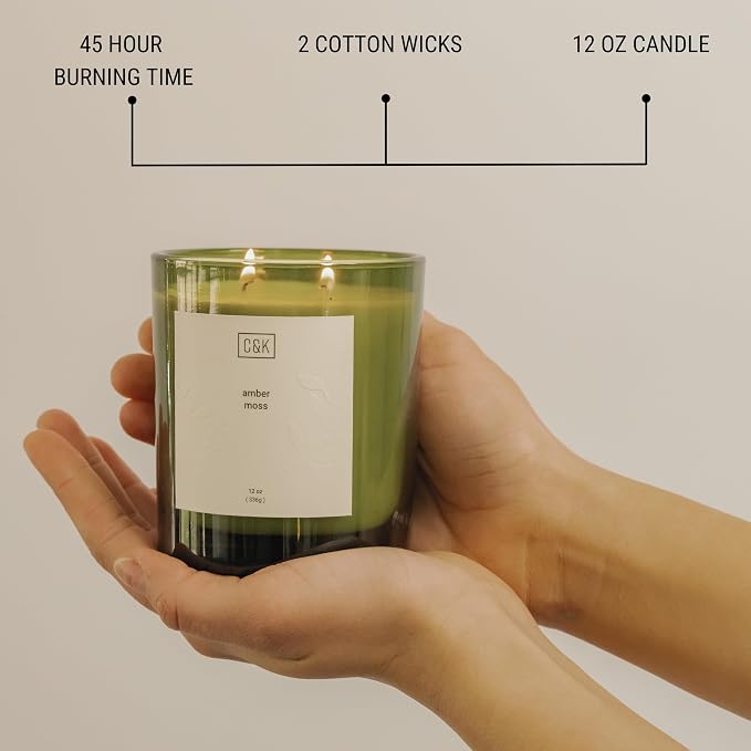 12oz Amber Moss Candle for Home | Green Winter Scented Candles for Men | Made with Natural Soy | Holiday Candles, alternate