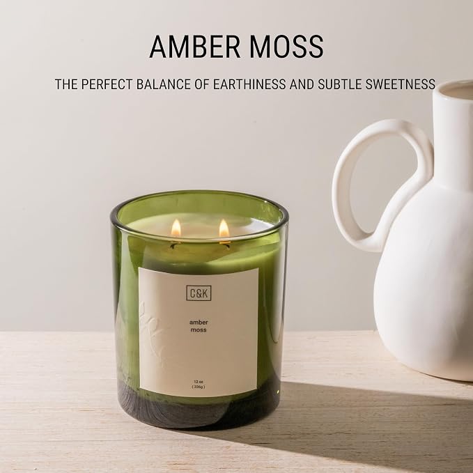 12oz Amber Moss Candle for Home | Green Winter Scented Candles for Men | Made with Natural Soy | Holiday Candles, alternate