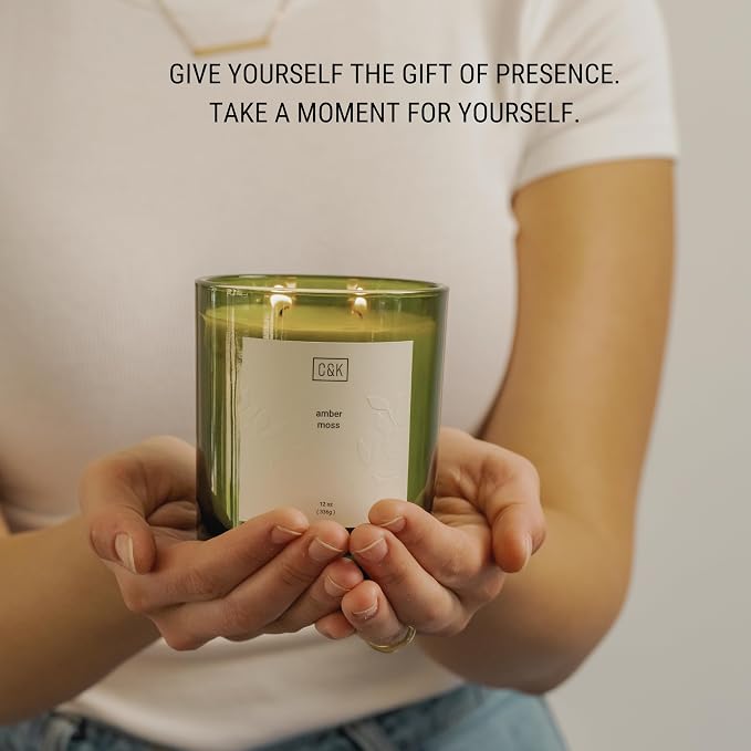 12oz Amber Moss Candle for Home | Green Winter Scented Candles for Men | Made with Natural Soy | Holiday Candles, alternate