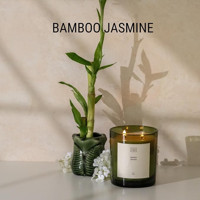12oz Bamboo Jasmine Candle for Home | Green Scented Candles for Men | Winter Candles Made with Natural Soy | Holiday