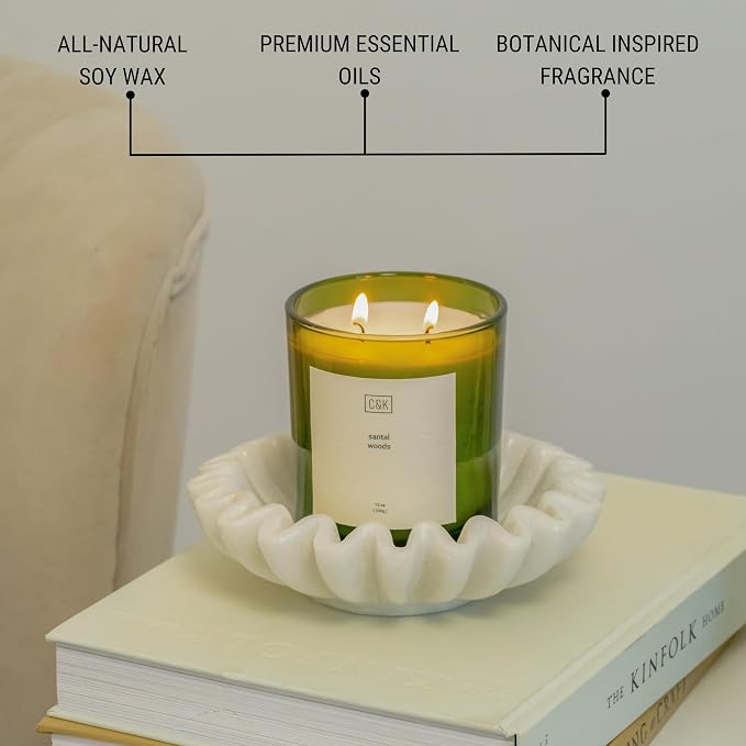 12oz Santal Woods Scented Candle for Home | Green Winter Scented Candles for Men | Made with Natural Soy | Gifts for