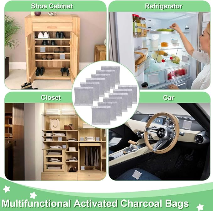 12PCS Charcoal Odor Absorber, Household Activated Charcoal Odor Absorber, Bamboo Charcoal Air Purifying Bag, Shoe Deodorizer