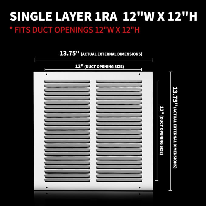 12x12 Return Air Grille(Duct Opening Size),Air Return Vent Cover,Flat Vent Cover,Rejillas De Aire Acondicionado para