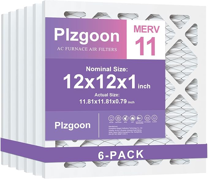 12x12x1 AC Furnace Air Filter MERV 11 MPR 1000 (6 Pack) Pleated HVAC Furnace Air Conditioner Filters (Exact Dimensions