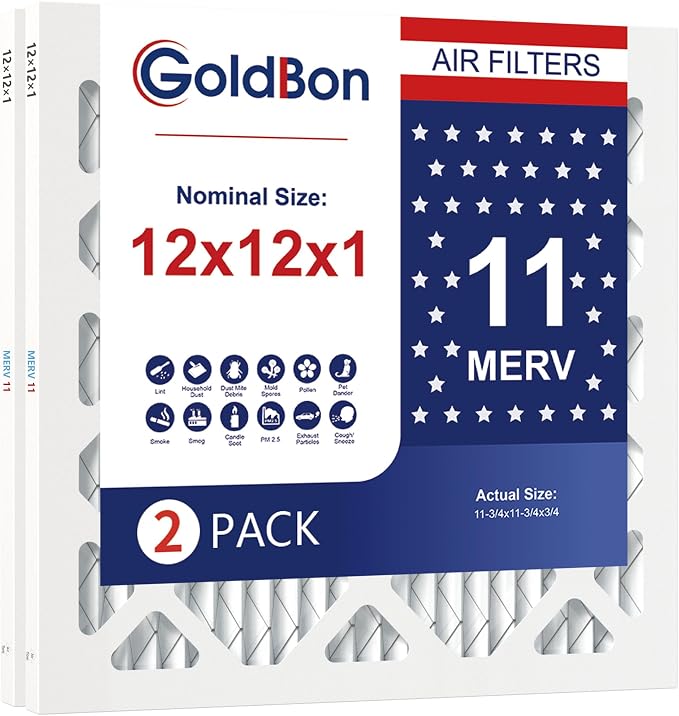 12x12x1 Air Filter 2 Pack MERV 11 MPR 1000 FPR 7- AC Filter USA Design- Electrostatic Pleated Air Conditioner HVAC AC Furnace