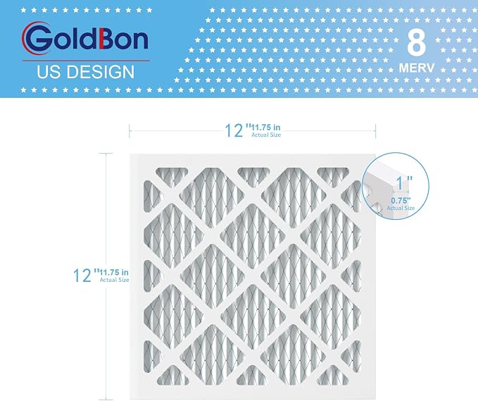 12x12x1 Air Filter 2 PACK, MERV 8 MPR 600 Pleated HVAC AC Furnace Dust Defense Air Filters Replacement (Actual Size: 11 3/4 x