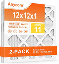 12x12x1 Air Filter 2 Pack MERV11 HVAC AC Furnace Pleated Filters for Home MPR 1000 FPR 7 (exact dimensions 11.81x11.81x0.79