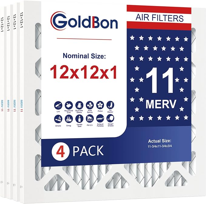 12x12x1 Air Filter 4 Pack MERV 11 MPR 1000 FPR 7- AC Filter USA Design- Electrostatic Pleated Air Conditioner HVAC AC Furnace