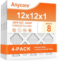 12x12x1 Air Filter 4 Pack MERV 8 Furnace HVAC AC Pleated Air Filters for Home Office MPR 600 FPR 5 (Actual Size