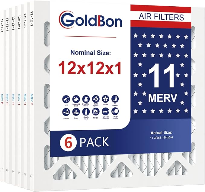 12x12x1 Air Filter 6 Pack MERV 11 MPR 1000 FPR 7- AC Filter USA Design- Electrostatic Pleated Air Conditioner HVAC AC Furnace