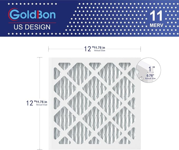 12x12x1 Air Filter 6 Pack MERV 11 MPR 1000 FPR 7- AC Filter USA Design- Electrostatic Pleated Air Conditioner HVAC AC Furnace