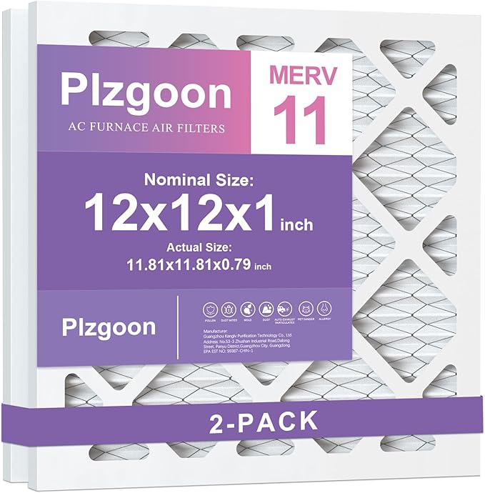 12x12x1 Air Filter MERV 11 (2 pack) MPR 1000 Pleated AC Furnace Filters Replacement Compatible with Air Conditioner HVAC AC