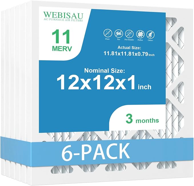 12x12x1 Air Filter MERV 11 MPR 1000 6Pack Pleated HVAC AC Furnace AC Filters,Air Conditioner Filters (Exact size: 11 3/4"x11