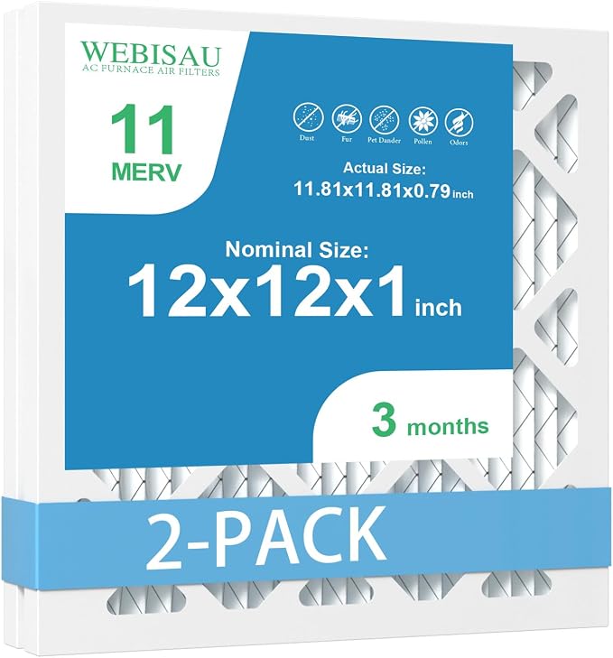 12x12x1 Air Filter MERV 11 MPR 1000 Furnace Filters 2Pack Pleated HVAC AC Furnace Air Filters,Air Conditioner Filters (Exact