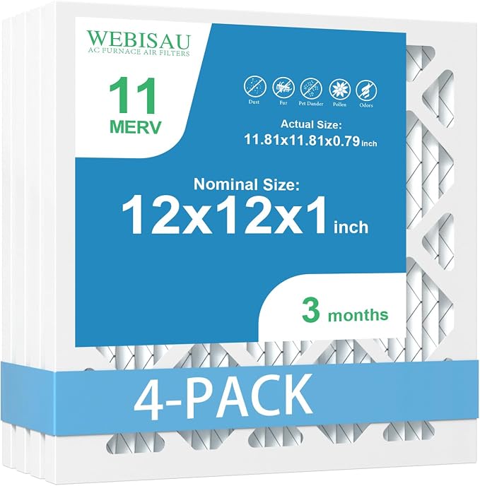 12x12x1 Air Filter MERV 11 MPR 1000 Furnace Filters 4Pack Pleated HVAC AC Furnace Air Filters,Air Conditioner Filters (Exact